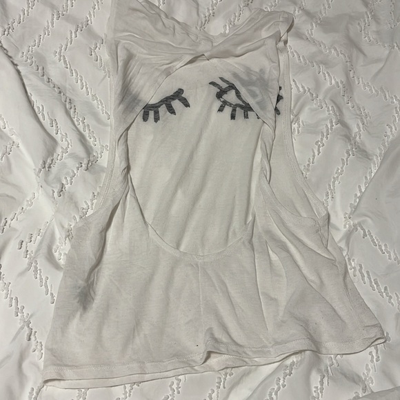 Garage white tank top with exposed back and graphic winking eye detail - Picture 3 of 4